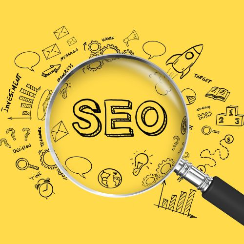 Focussed SEO text with related symbols for growth 