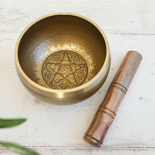 Brass Singing Bowl with Symbolic Inlay Sound Therapy Instrument