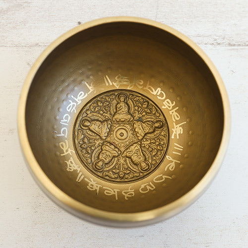 Close Up Brass Singing Bowl Buddhist Religious Symbolism