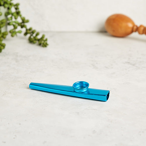 Blue Metal Kazoo Flute Whistle on White Background