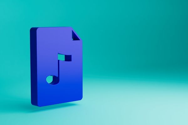 Blue music folder on teal gradient background.