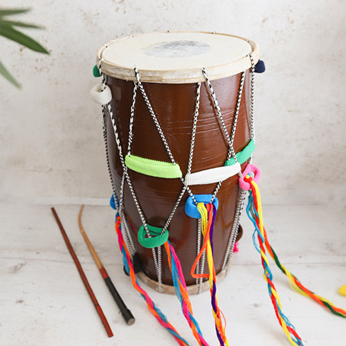 Top view of an Indian fancy Dhol drum