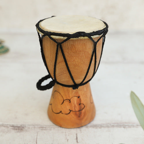 Small  Indonesian Wooden Djembe Drum With Cloud Painting