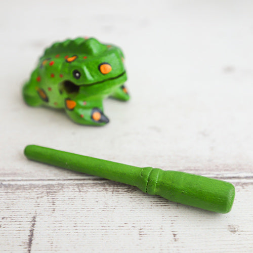 Small Wooden Guiro with Green Beater