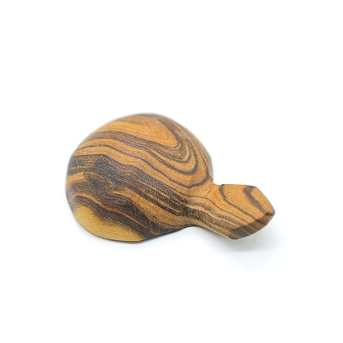 Bottom view of a large scoop-style Nyeri olive wood spice spoon