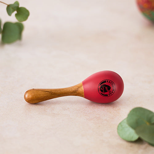 Handmade small red wooden mini maraca