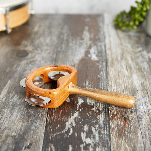 Tring tambourine with solid wood handle and frame with six metal bells