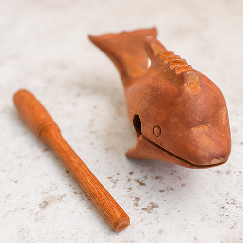 Wooden Dolphin Whistle Guiro with Stick