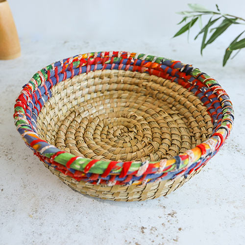 Colourful Handwoven Straw Fruit Bowl