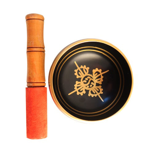 Black Singing Bowl with Orange Beater