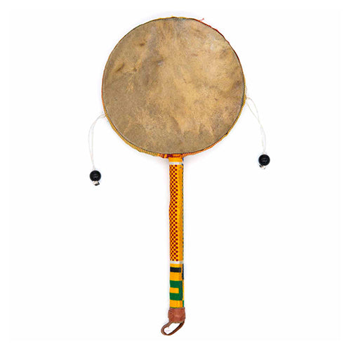 large head Kenyan monkey drum with kente cloth