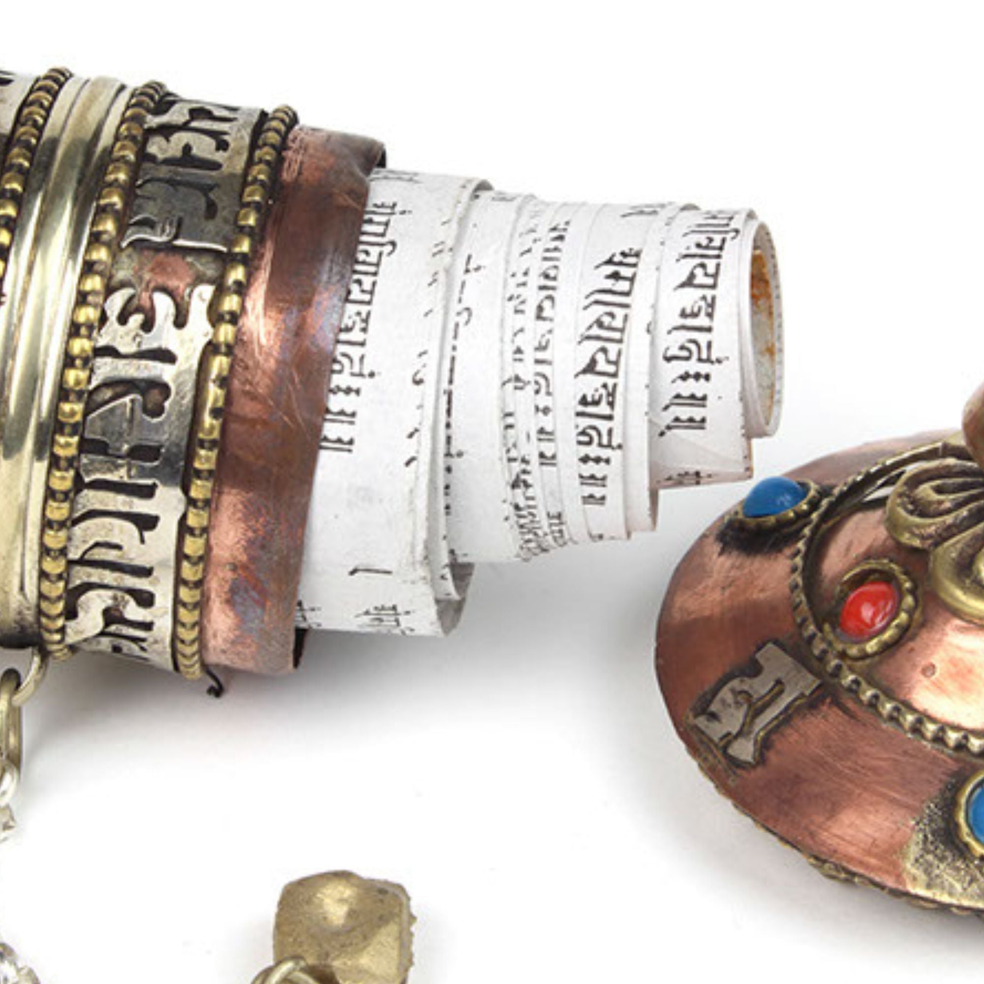 Indian lettering script inside prayer wheel