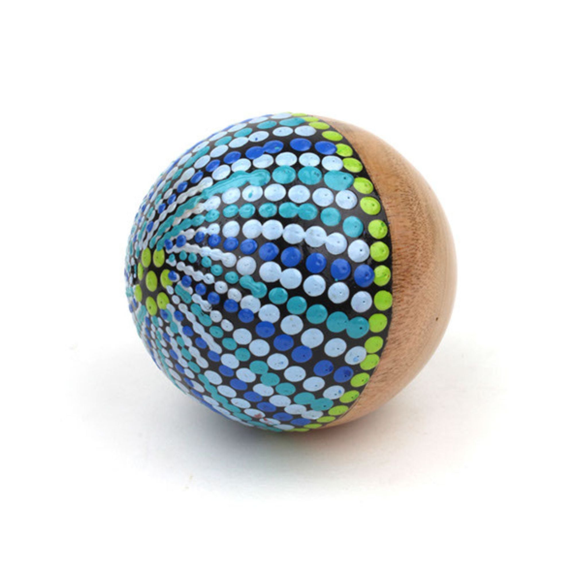 Blue and green dot painted desa ball shaker