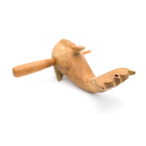 Back view of a solid wood dolphin flute whistle