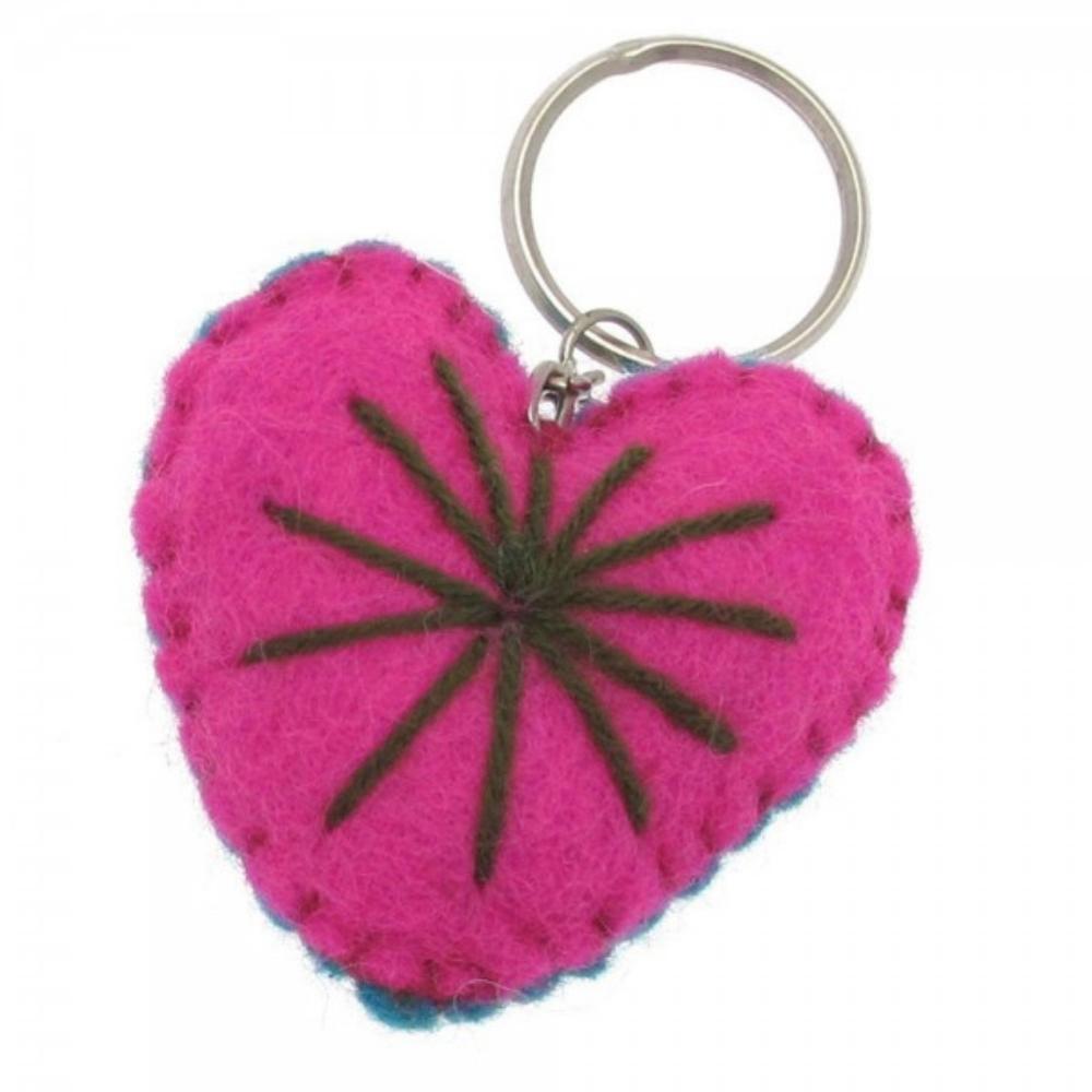 pink and green heart keyring