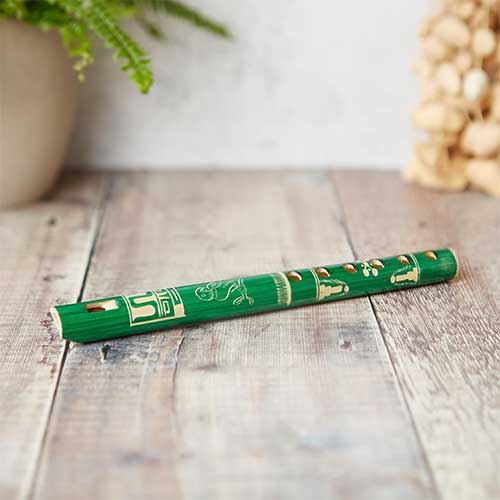 Carved and Painted Green Wooden Flute